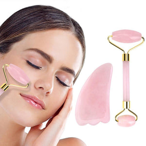 Premium Facial Massage Jade Roller + Jade Stone Massager